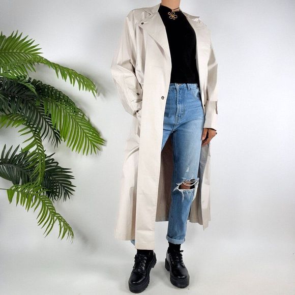 Womens Vintage 80s Neiman Marcus Beige Minimalist Classy Trench Rain Coat / 8 - Picture 5 of 12